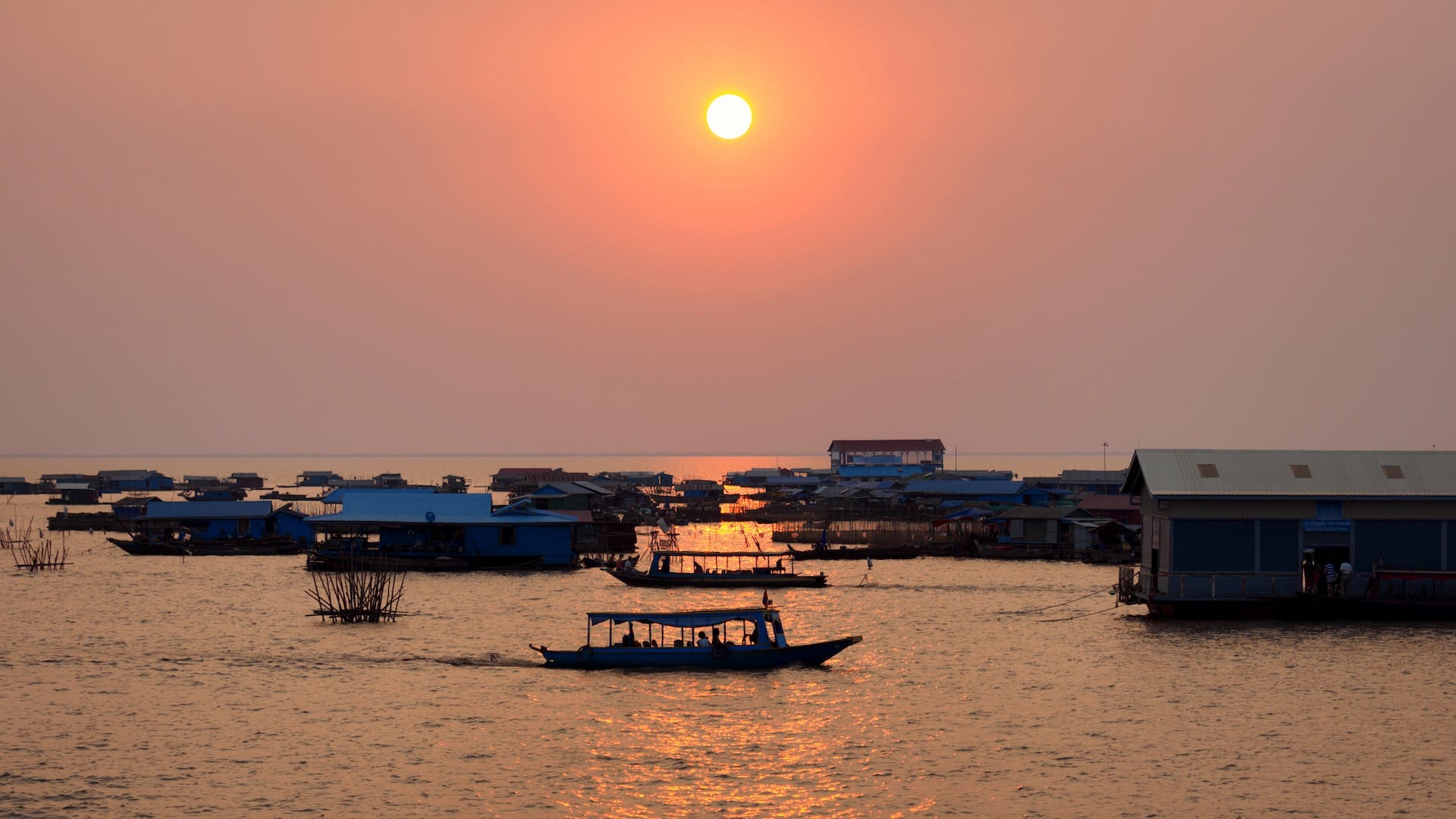 Sunset on the Tonle Sap Lake Siem Reap Cambodia