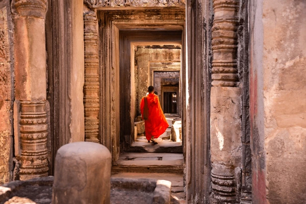 buddhist monk walking angkor ancient 600nw 2571914697